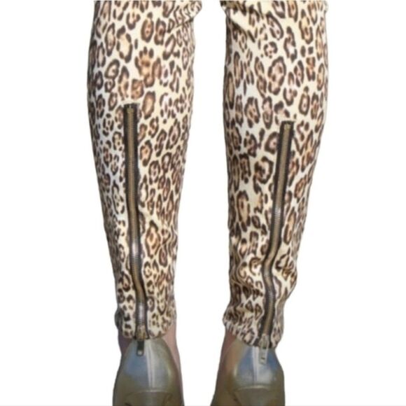 7FAM 7 For All Mankind Leopard Cheetah Skinny Jeans Gold Zippered Ankles - Picture 16 of 16